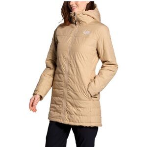 The North Face Women's Mossbud Insulated Reversible Parka jacket in a tan